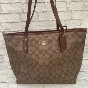 Coach Signature Coated Canvas Tote in Tan